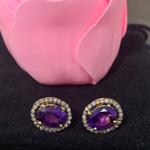 1/2 cttw Chocolate Diamond Amethyst Earrings - Picture 4 of 11